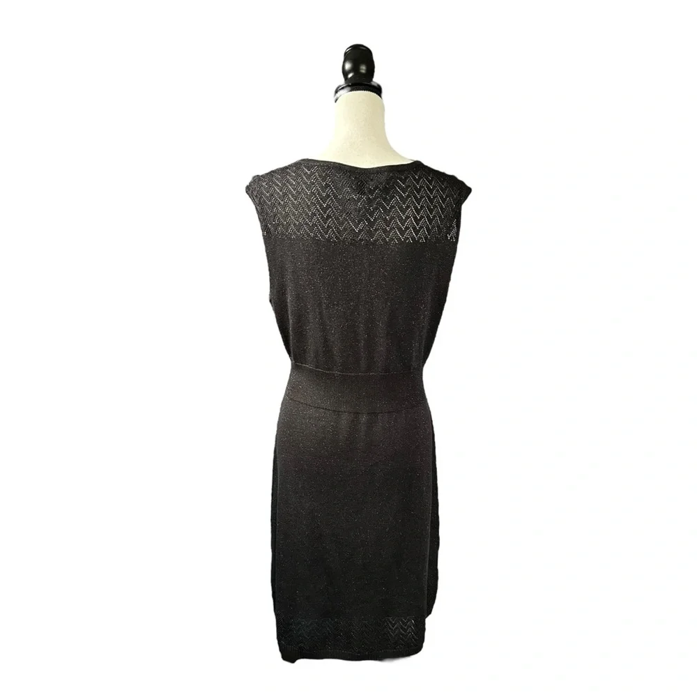 Apt. 9 Black Sparkly Knit Dress Sleeveless V-Neck LBD Evening Holiday Large NWT
